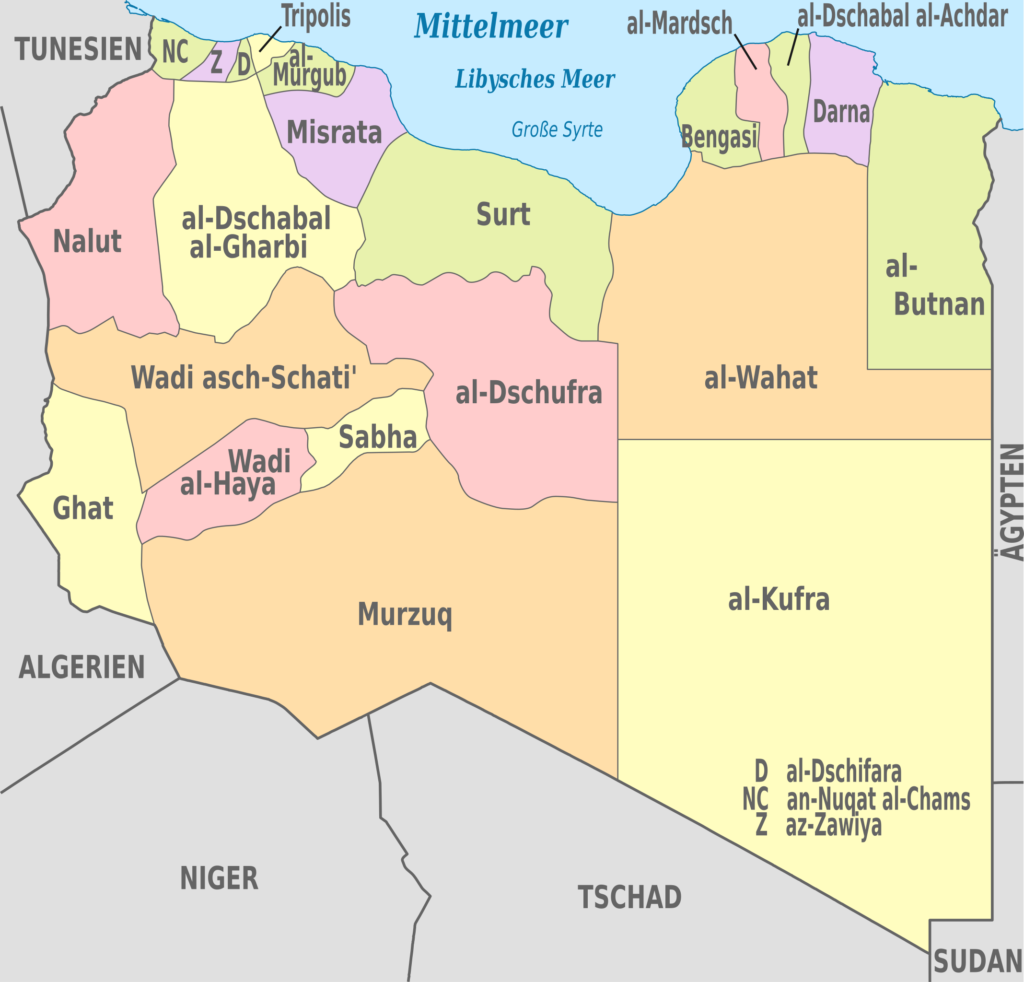 Carte des districts de Libye.