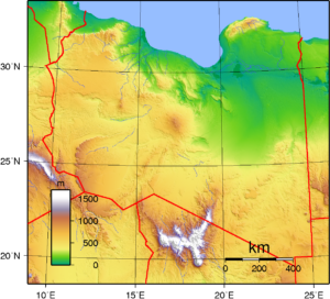 Carte topographique de la Libye.