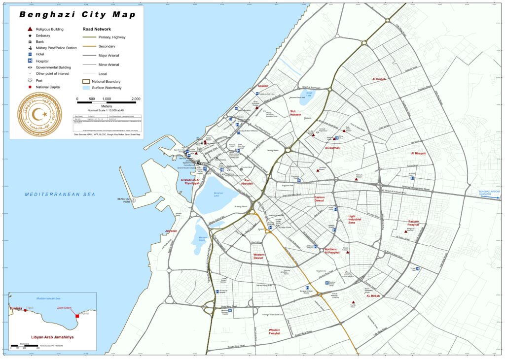 Carte de Benghazi, Libye