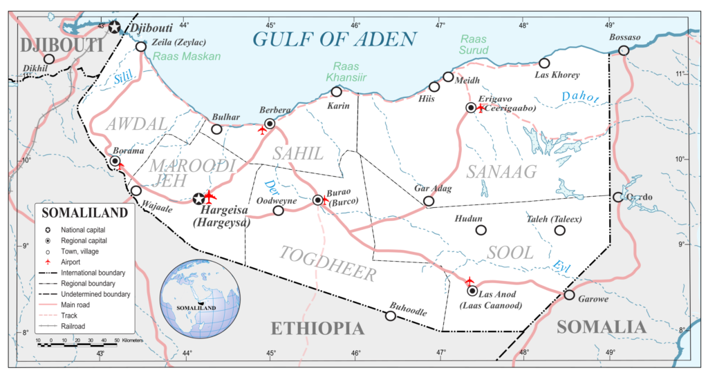 Carte des principales villes du Somaliland