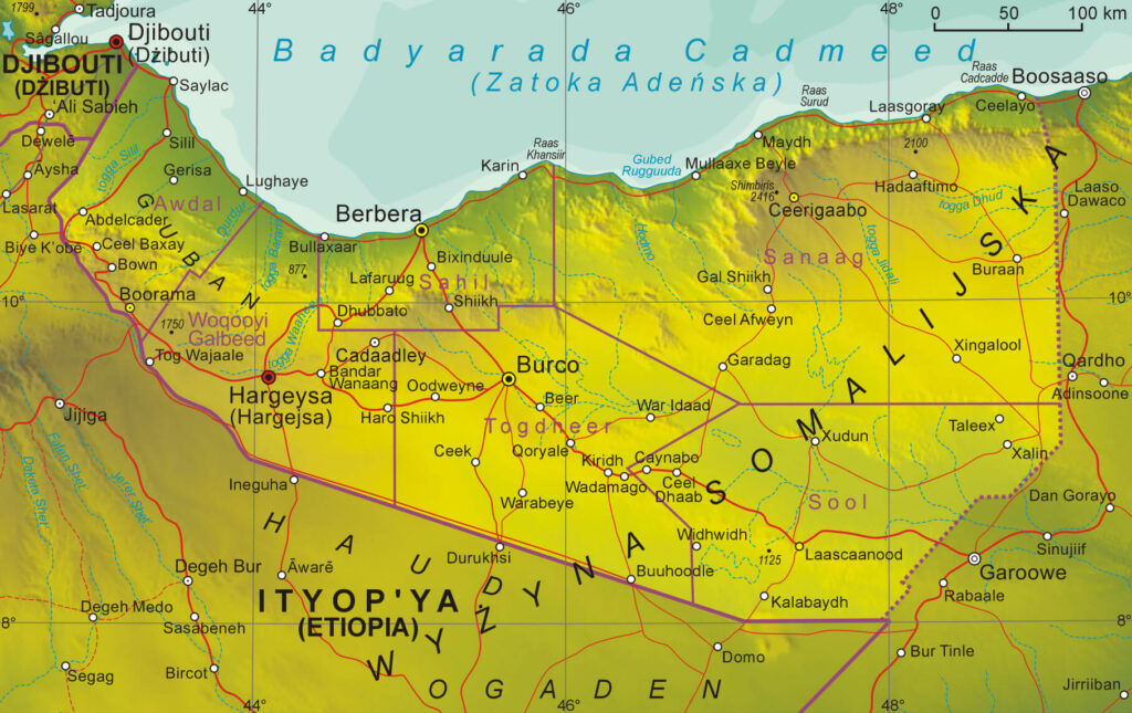 Carte physique du Somaliland.