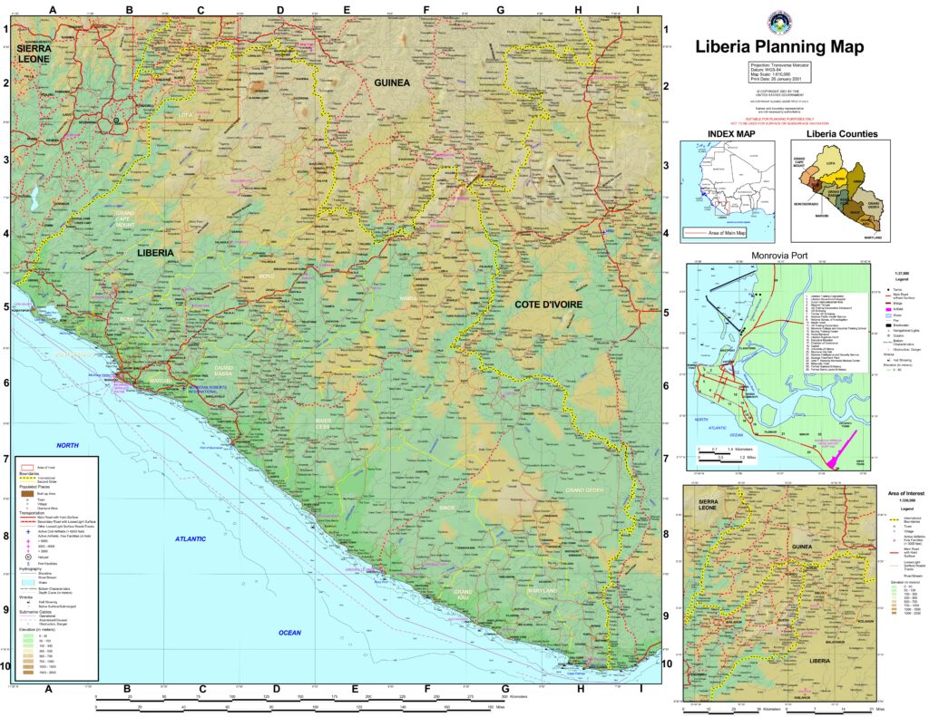 Carte routière du Libéria.