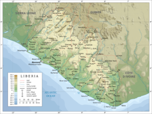 Carte du relief du Libéria.