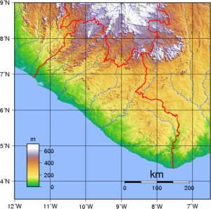 Carte topographique du Libéria.