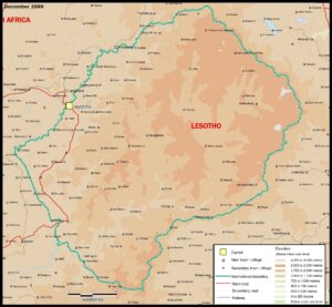 Carte physique du Lesotho