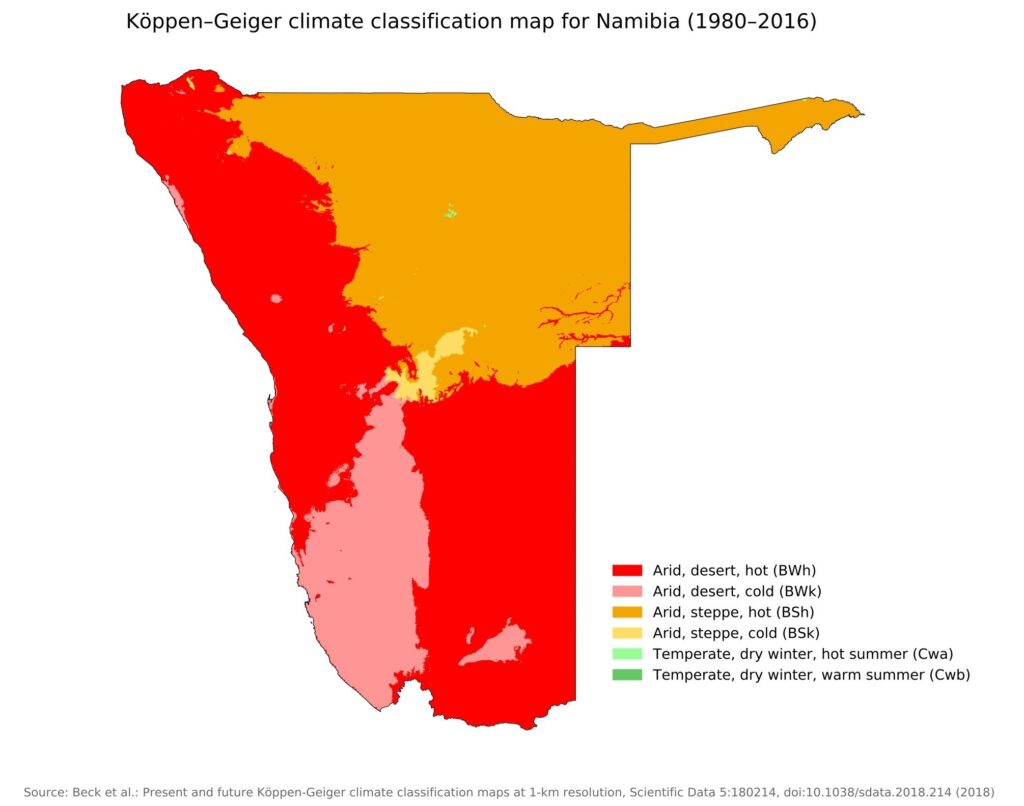 Carte climatique de la Namibie