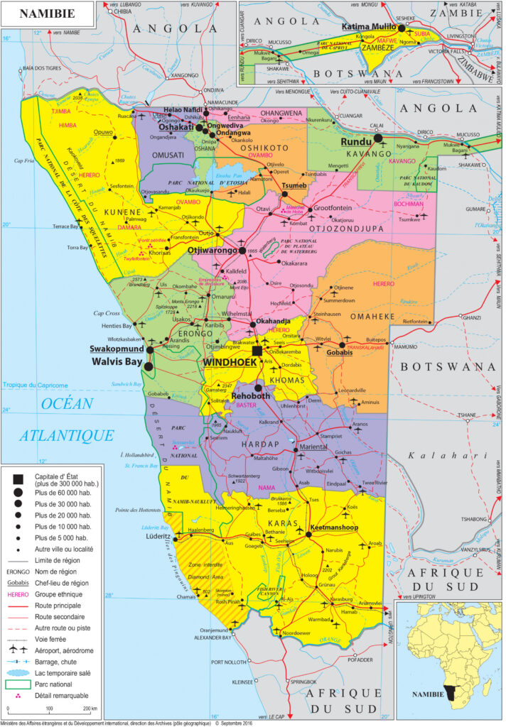 Carte politique de la Namibie.