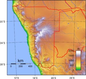 Carte topographique de la Namibie.