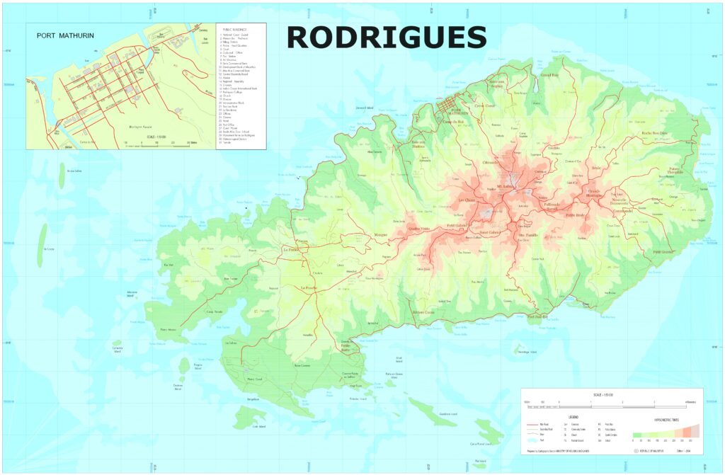 Carte de l'île Rodrigues, République de Maurice.