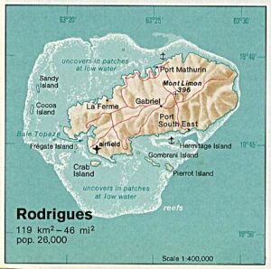 Carte en relief ombré de l'île Rodrigues.