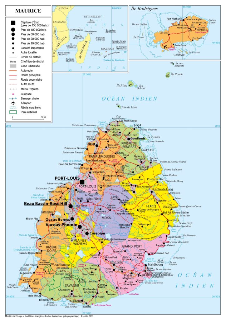 Carte politique de la république de Maurice.