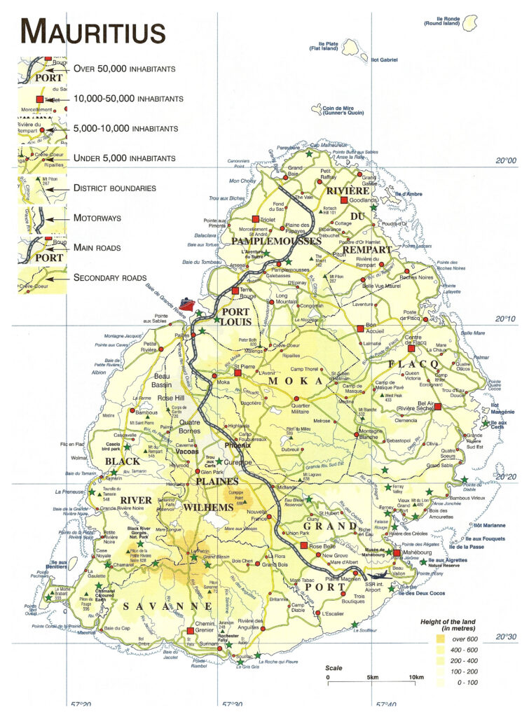 Carte routière de l'île Maurice.