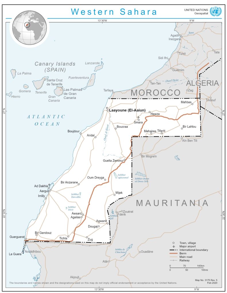 Carte des villes et villages du Sahara occidental.