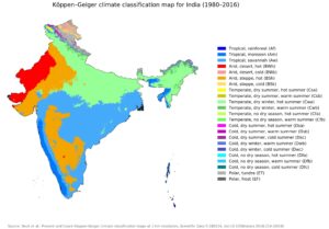 Carte de classification climatique de Köppen–Geiger pour l'Inde.