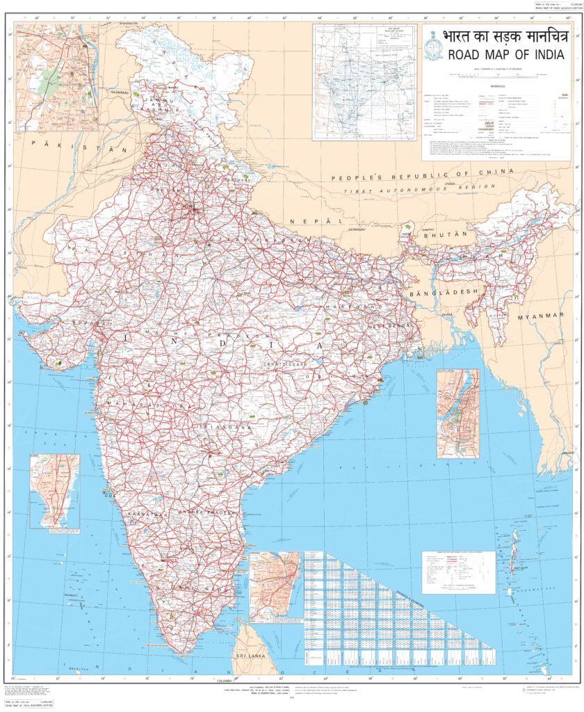 Carte routière de l'Inde.