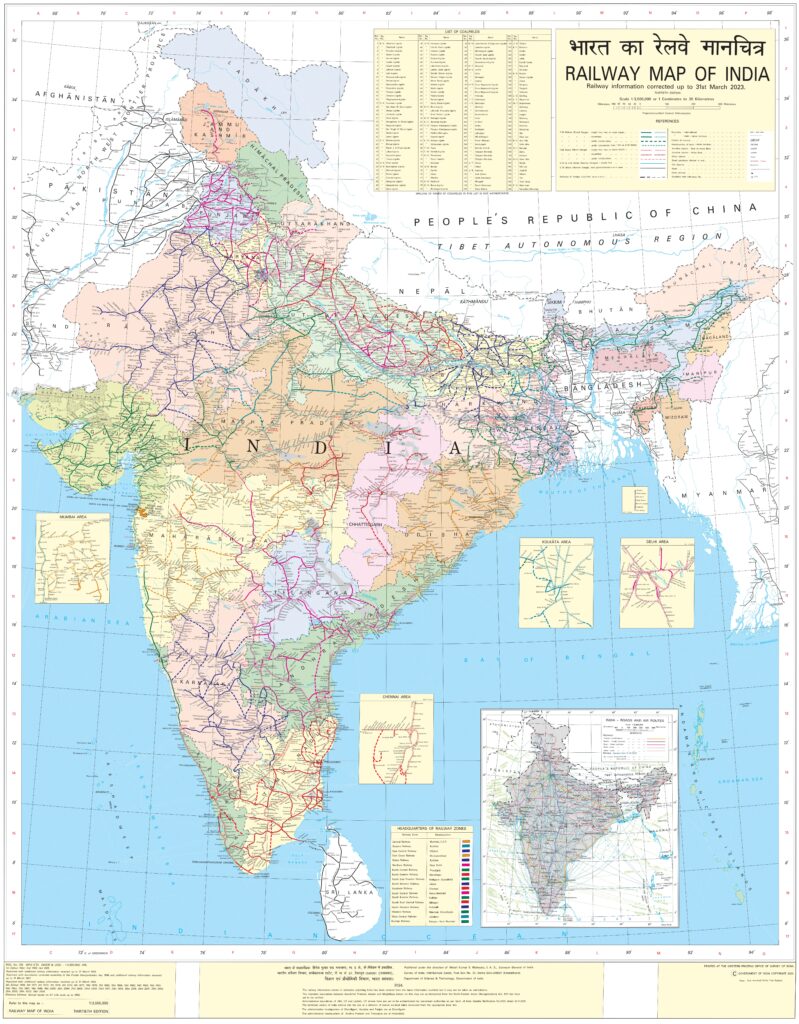 Carte ferroviaire de l'Inde.