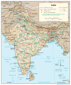 Carte en relief ombré de l'Inde.