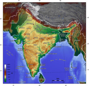 Carte topographique de l'Inde.