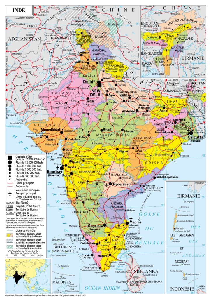 Carte politique de l'Inde.