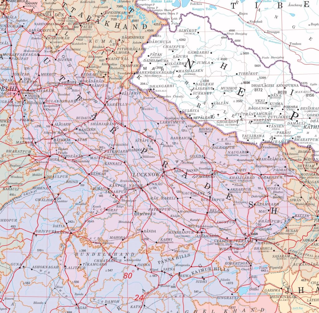 Carte de l'Uttar Pradesh.