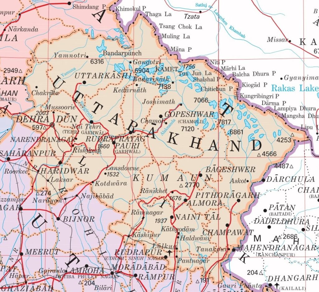 Carte de l'Uttarakhand.