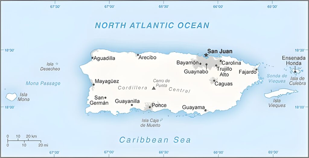 Carte des principales villes de Porto Rico