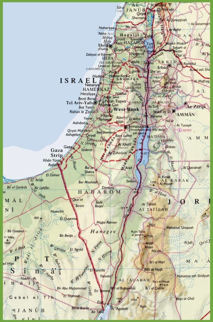 Carte physique d'Israël.