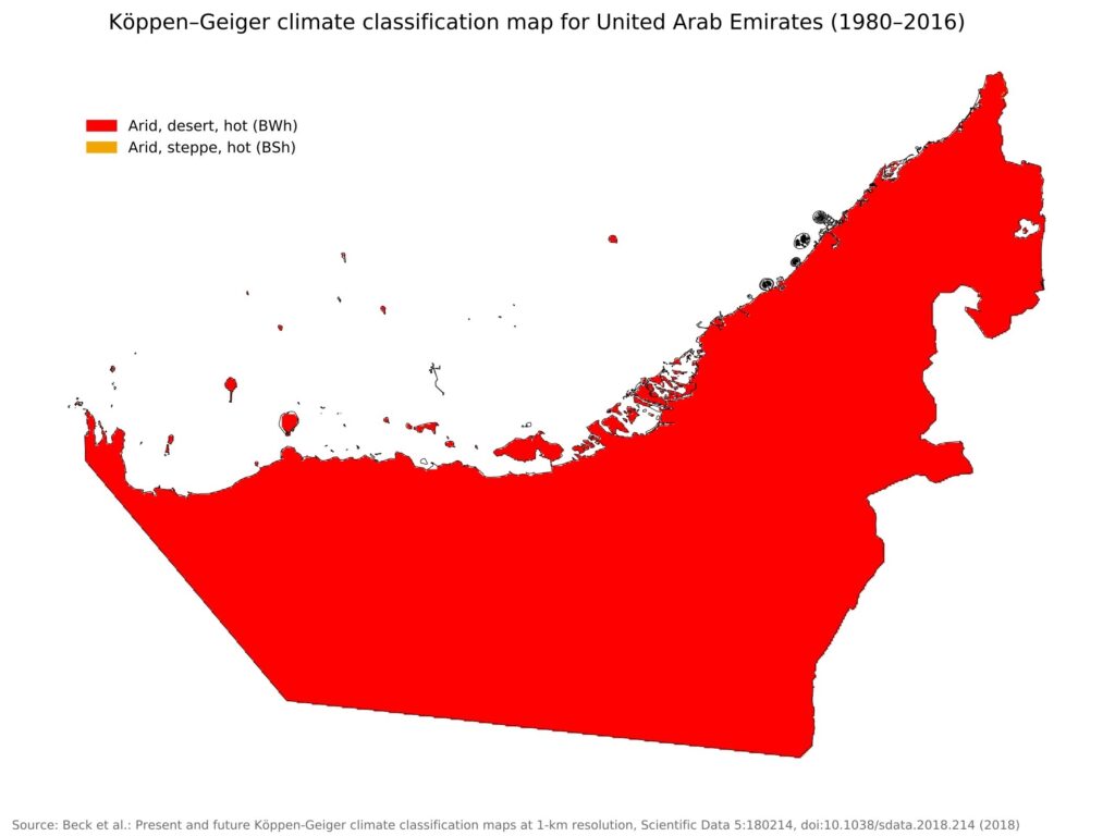 Carte climatique des Émirats arabes unis.