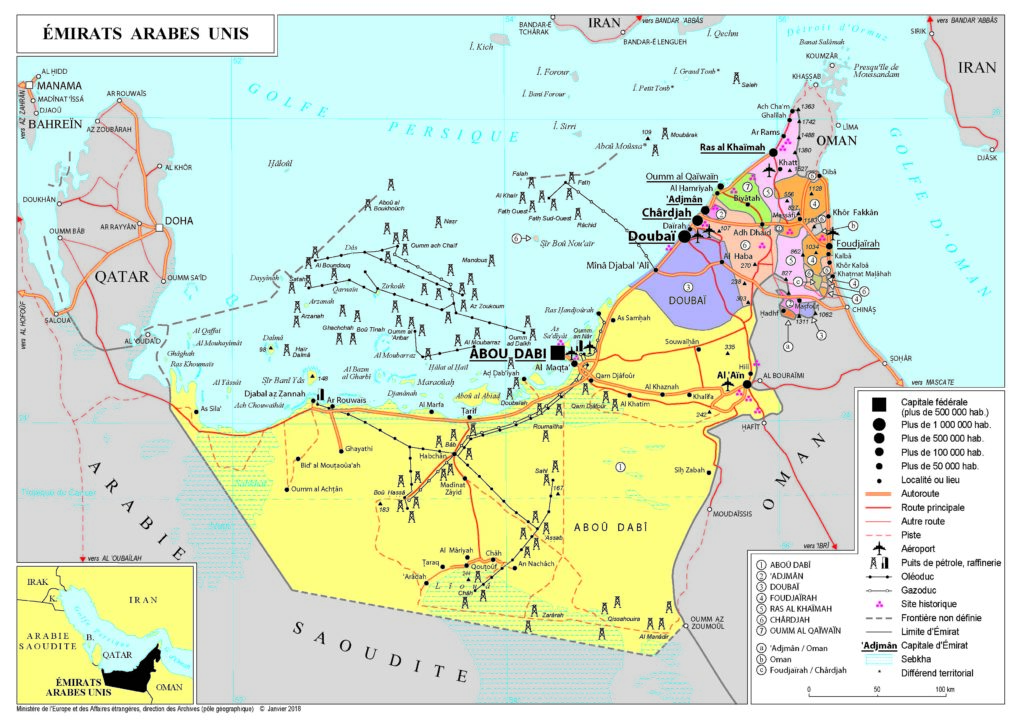 Carte politique des Émirats arabes unis.