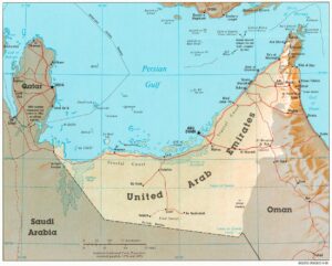 Carte en relief ombré des Émirats arabes unis.