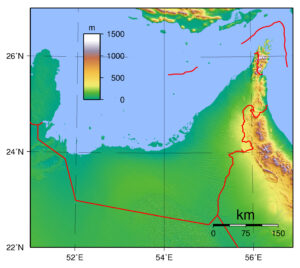 Carte topographique des Émirats arabes unis.