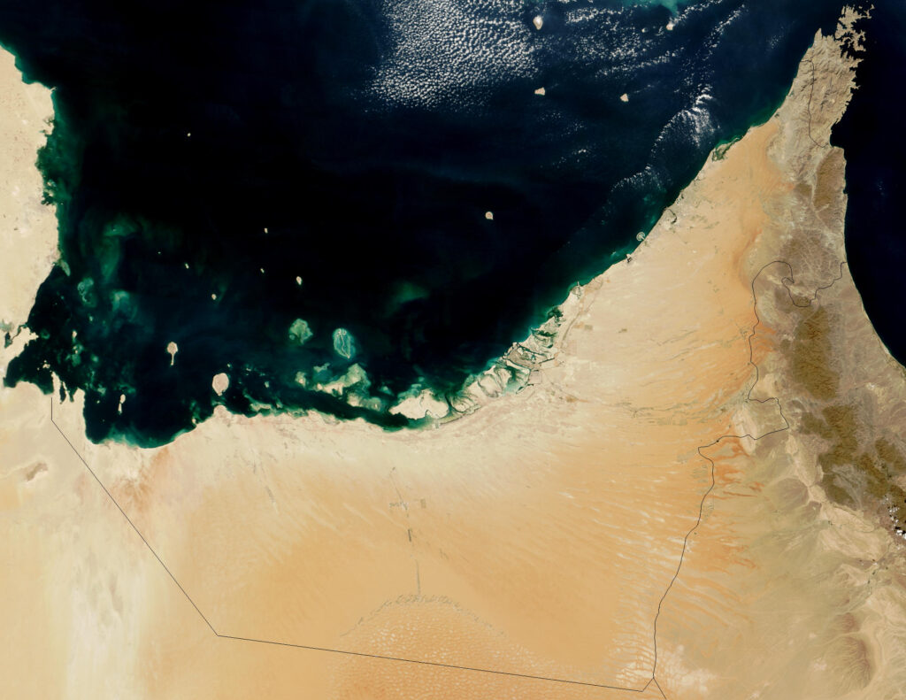 Image satellite des Émirats arabes unis.