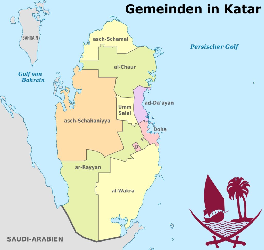 Carte des municipalités du Qatar.