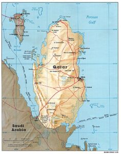 Carte en relief ombré du Qatar.