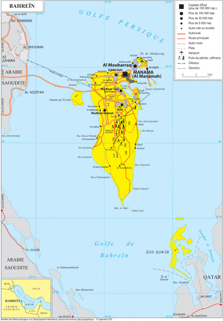 Carte politique de Bahreïn.