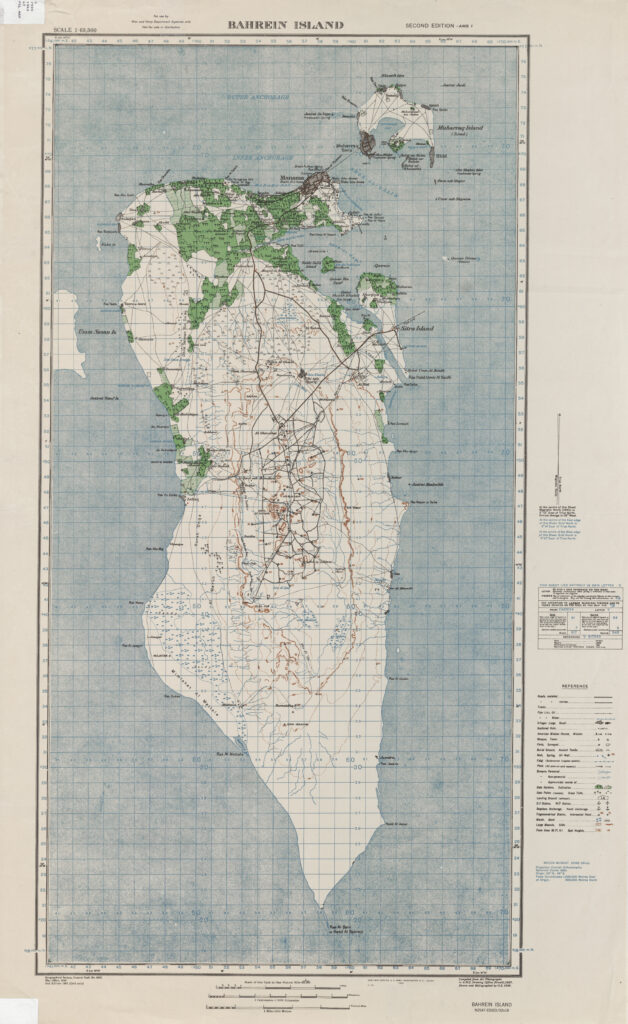 Carte de l'île de Bahreïn de 1943.