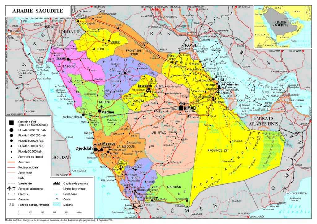 Carte politique de l'Arabie Saoudite.