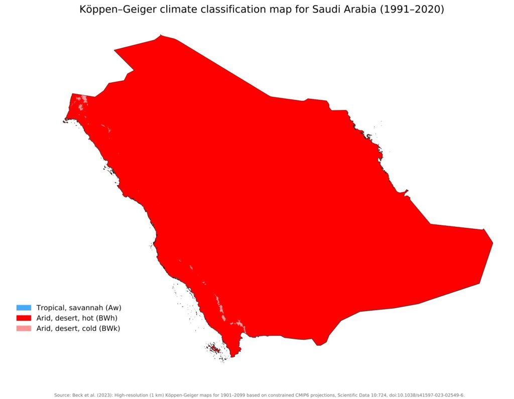 Carte climatique de l'Arabie saoudite.