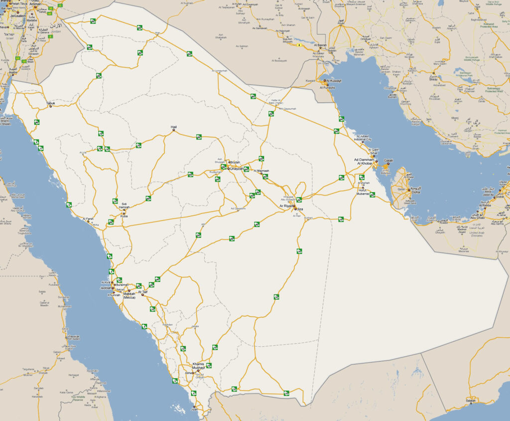 Carte routière de l'Arabie saoudite.