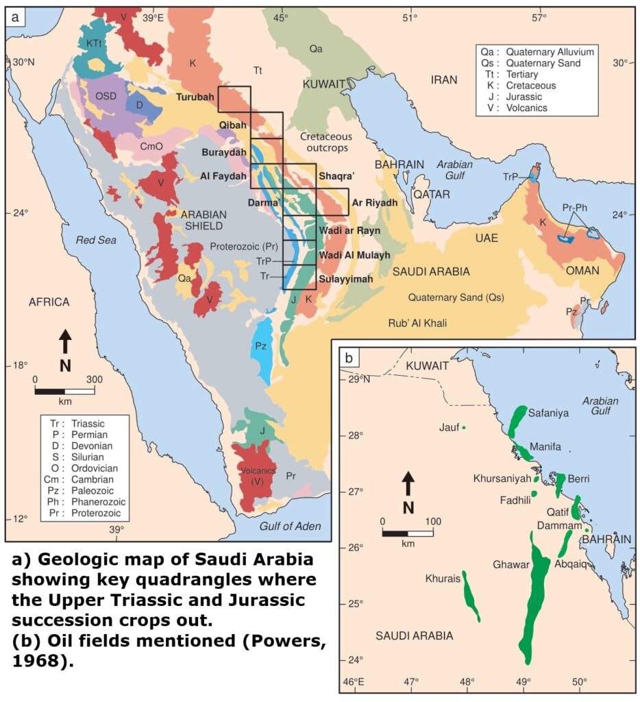 Carte géologique de l'Arabie Saoudite.