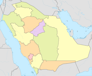 Carte vierge colorée de l'Arabie saoudite.