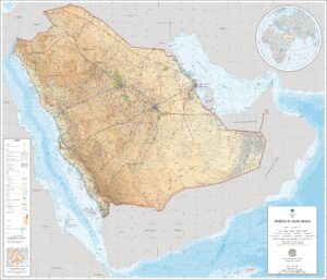 Carte topographique de l'Arabie saoudite.