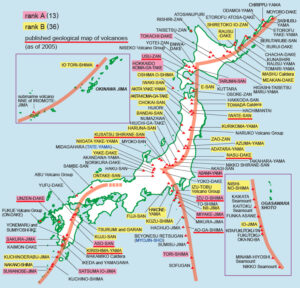 Carte géologique des volcans du Japon.