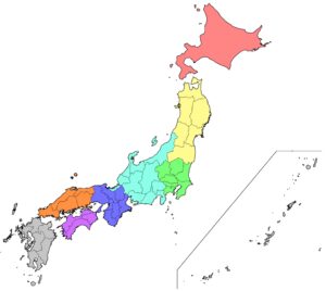 Carte vierge colorée du Japon.