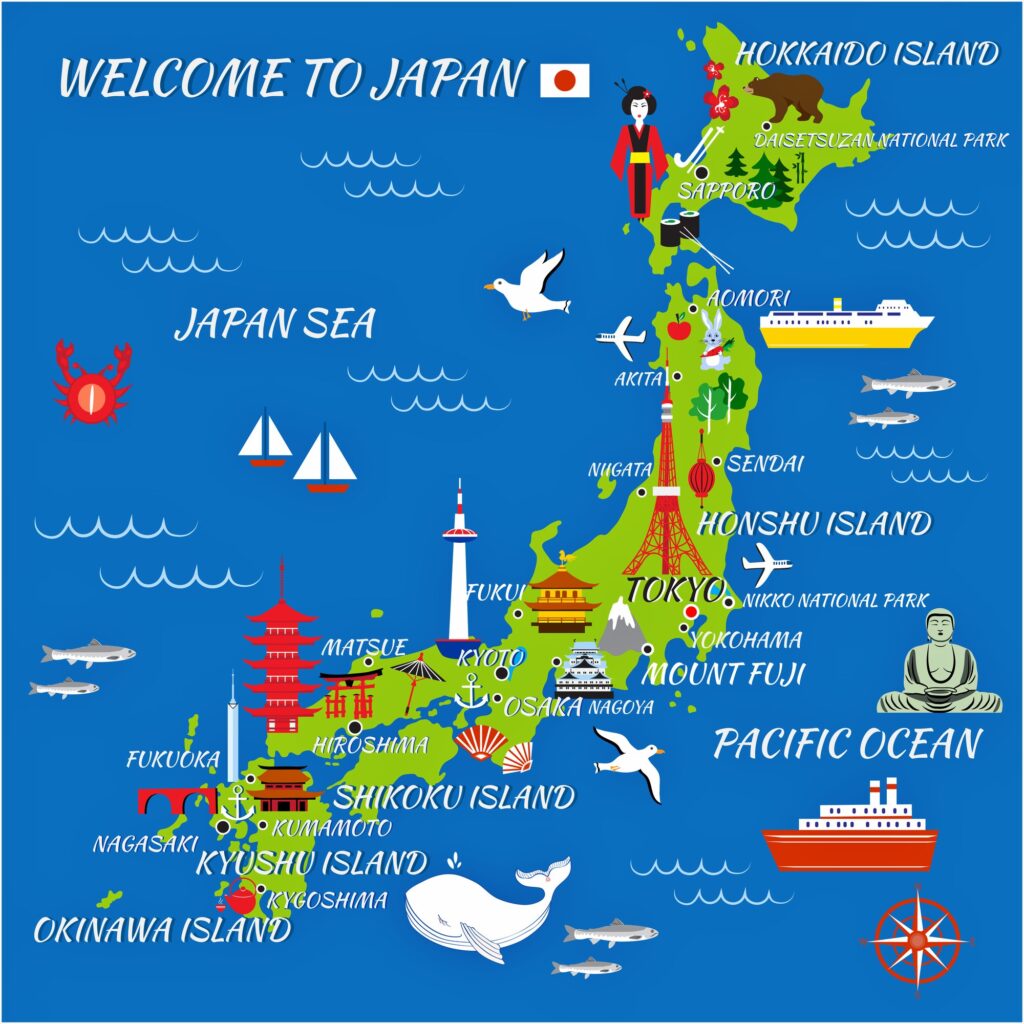 Carte touristique du Japon.