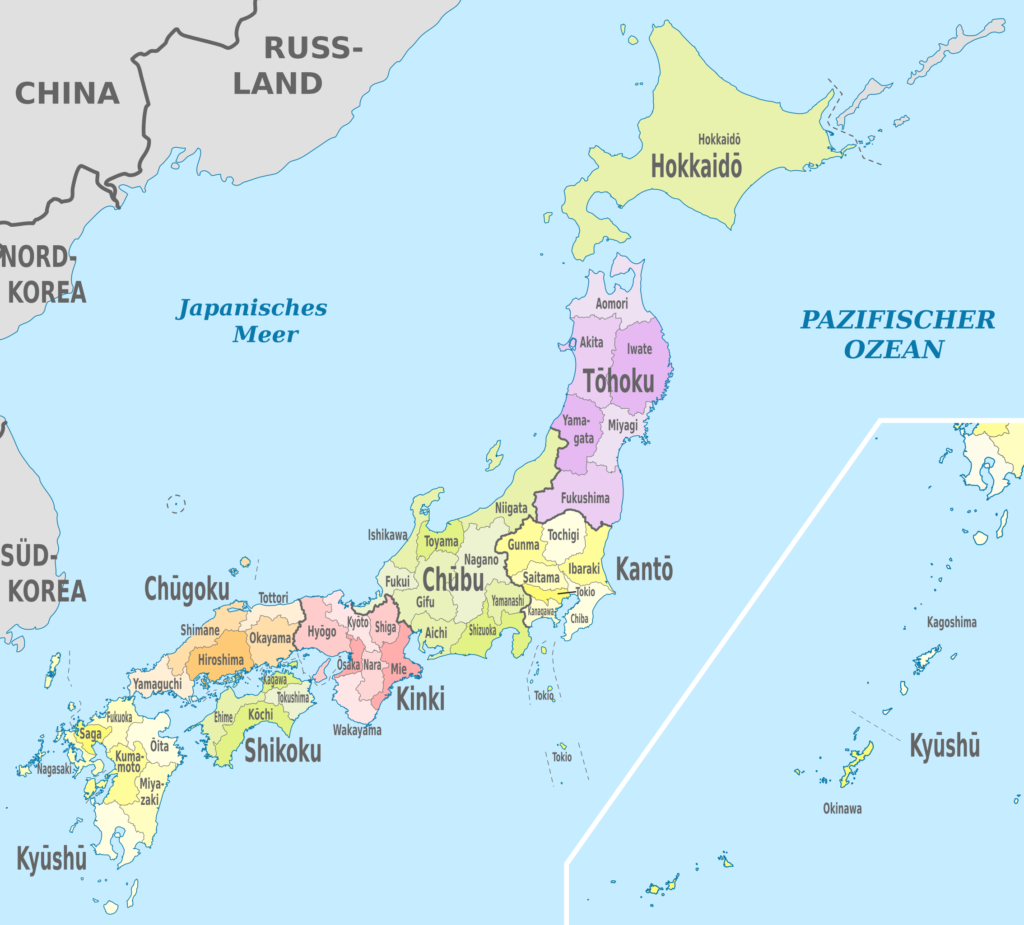 Carte des préfectures du Japon.