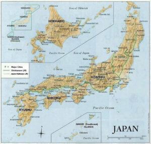 Carte en relief ombré du Japon.