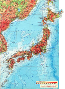 Carte physique du Japon en russe.