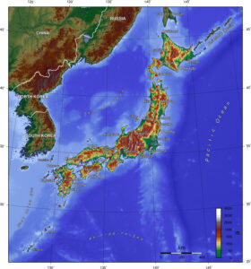 Carte topographique du Japon.