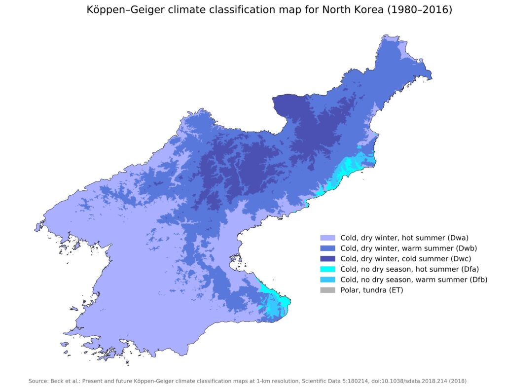 Carte climatique de la Corée du Nord.